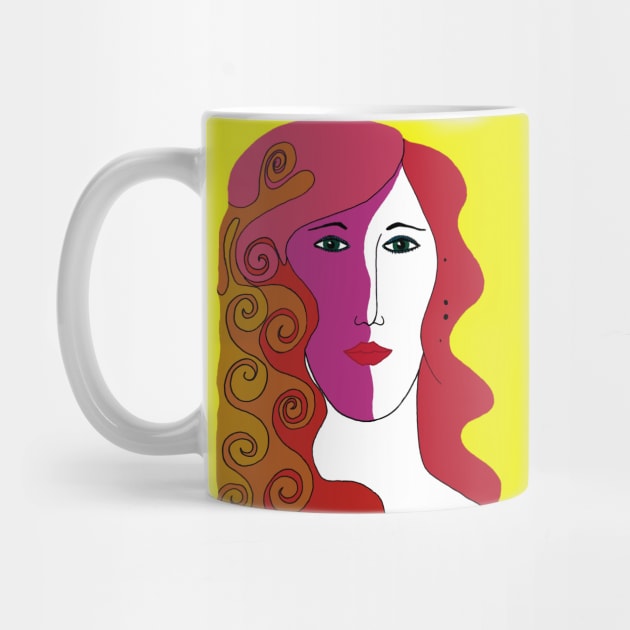 Woman's Face with Red, Pink and Orange Colored Hair by karenmcfarland13